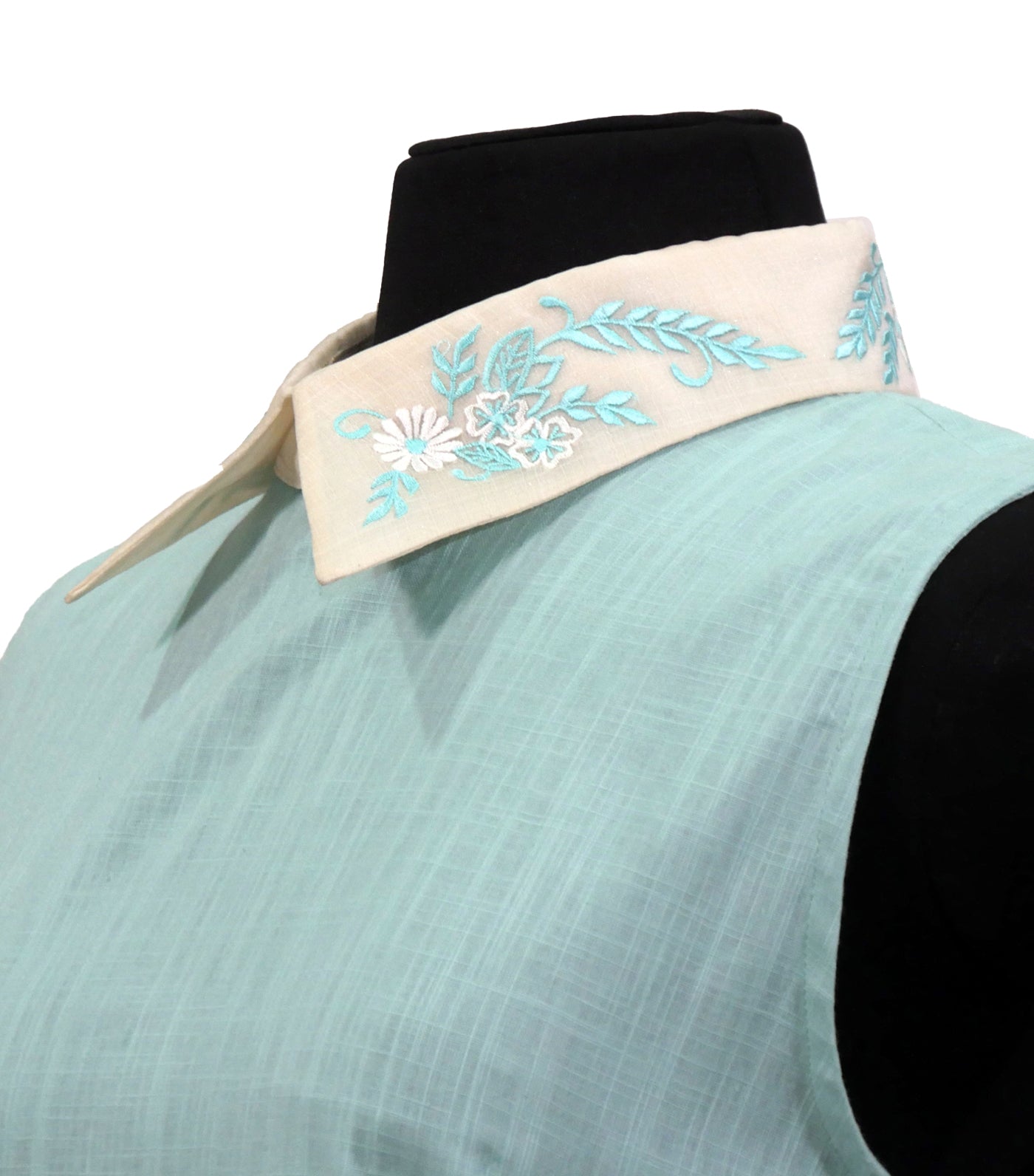 rustan's filipiniana our very own green mithi cotton dress with cocoon silk-embroidered collar - daizy