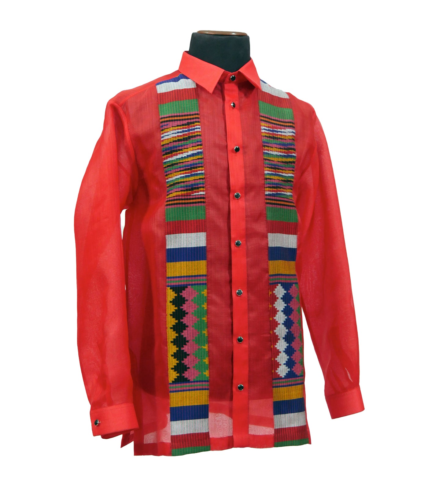 rustan's filipiniana our very own red mithi men's colored barong with handwoven detail - hector