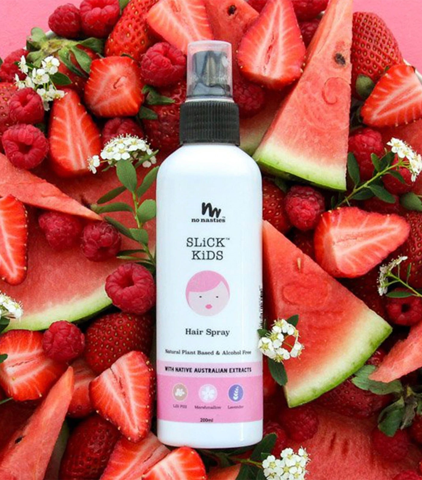 slick kids pink natural alcohol-free hair spray 200ml - lavender and fresh lime