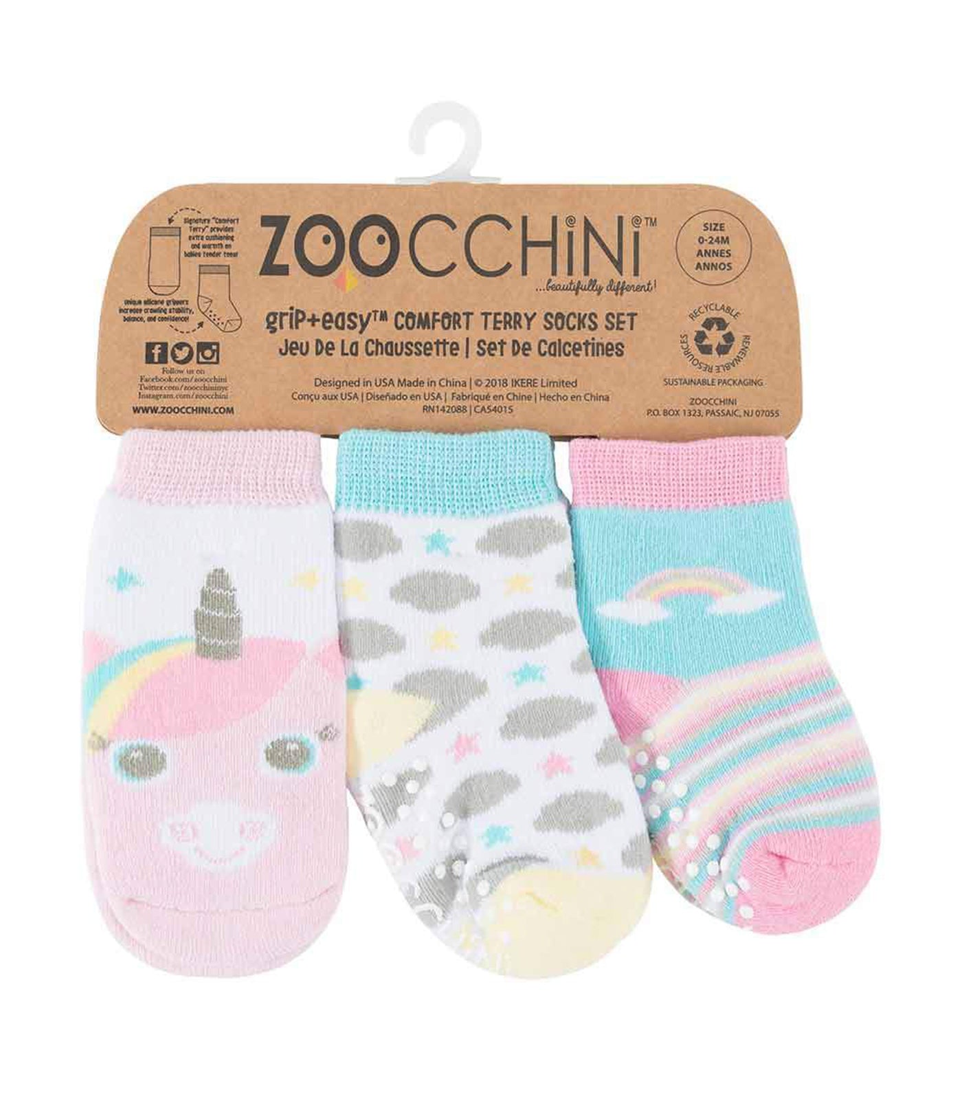 zoocchini baby comfort socks set - allie the unicorn (set of 3)