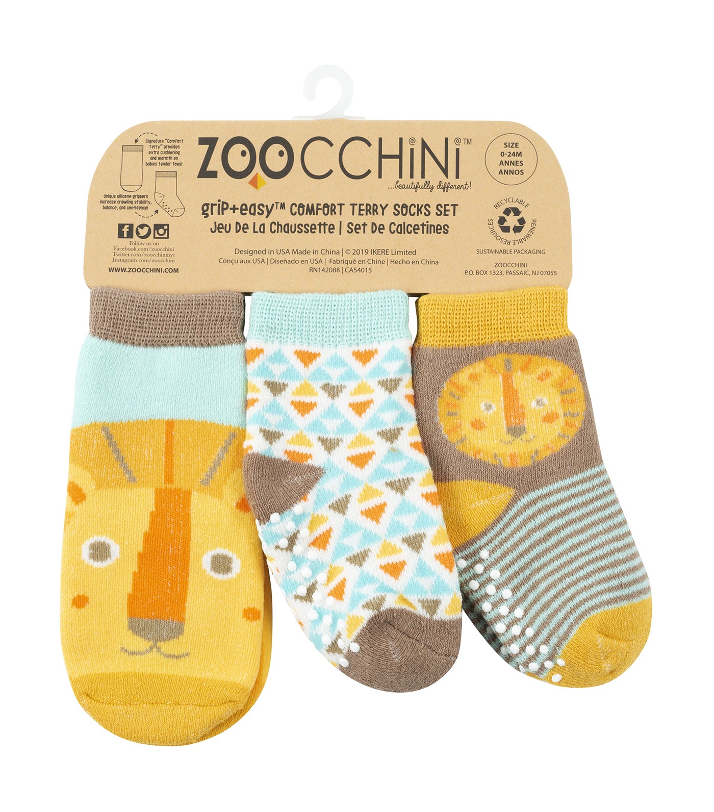 zoocchini baby comfort socks set - leo the lion (set of 3)