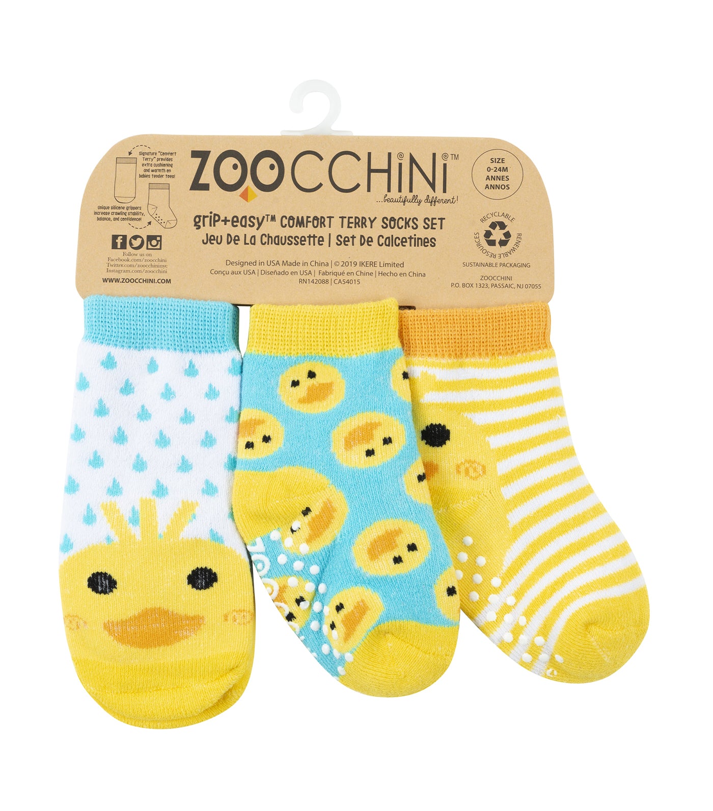 zoocchini baby comfort socks set - puddles the duck (set of 3)